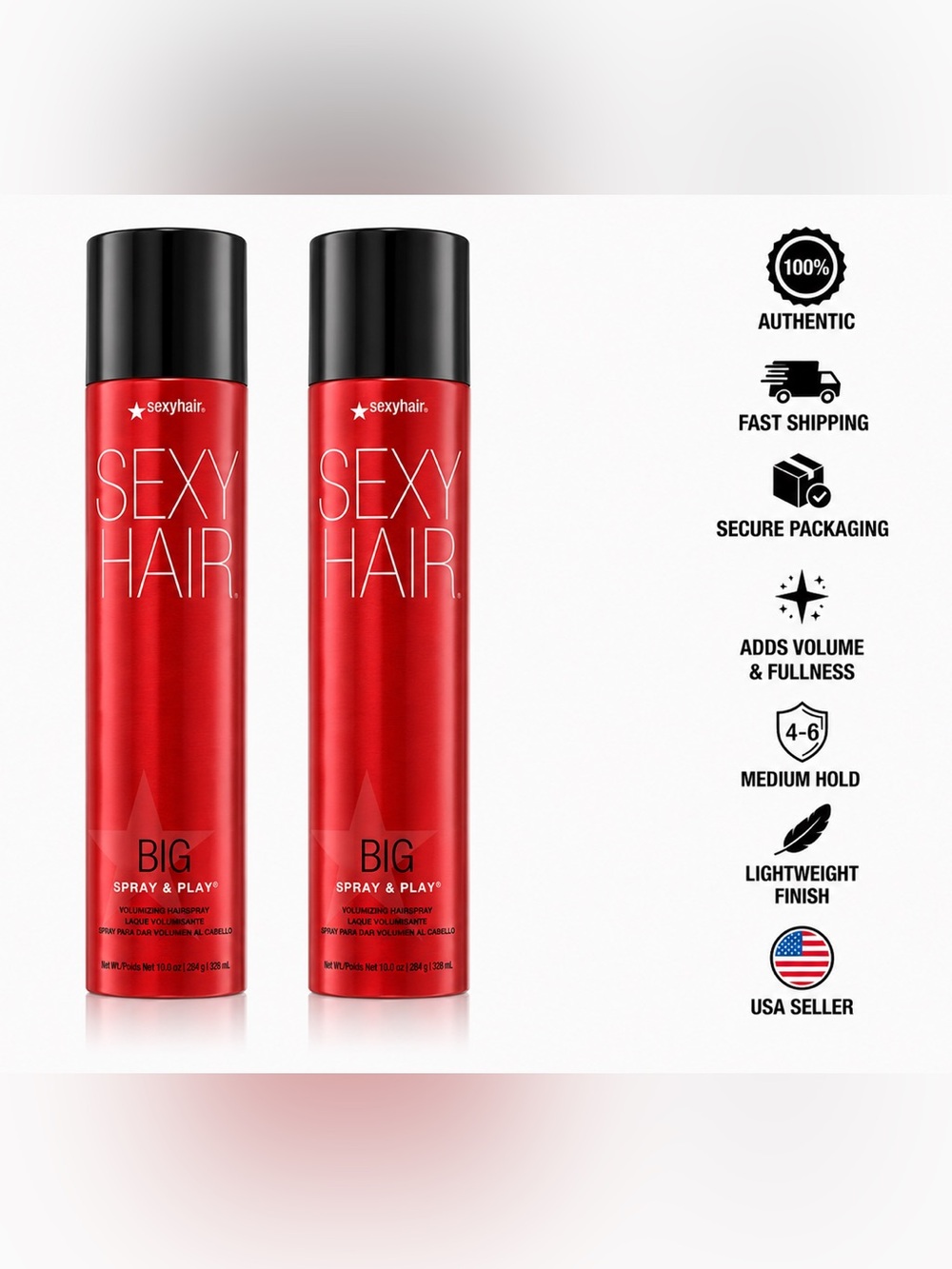 Sexy Hair Big Spray & Play Volumizing Hairspray 10oz 2 Pack Medium Hold